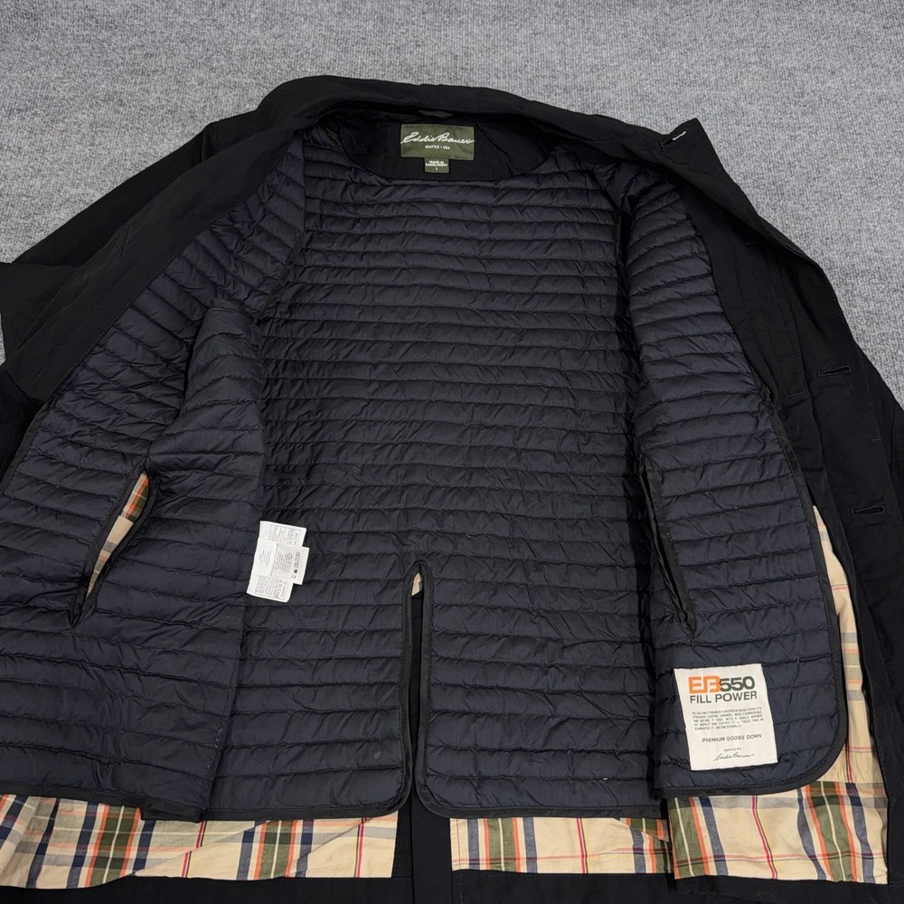 Eddie Bauer Jacket Men Large Overcoat Trench Coat 550 Down Fill Liner Button Up - Picture 4 of 14
